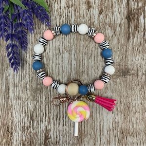 Wristlet Keychain Lollipop Artisan Silicone Beaded Handcrafted Bracelet Gift Key